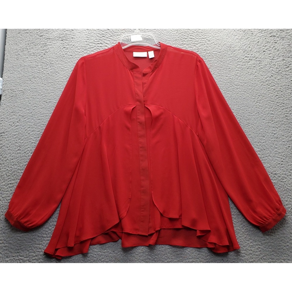 Chico's Flowy Swing Tunic Top Womens 12 Red Chiffon Long Sleeve Lightweight